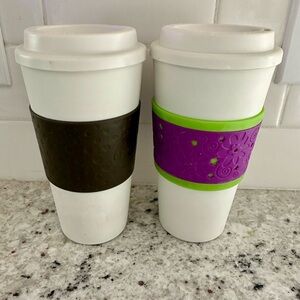 Set of Two White Copco Travel Mugs